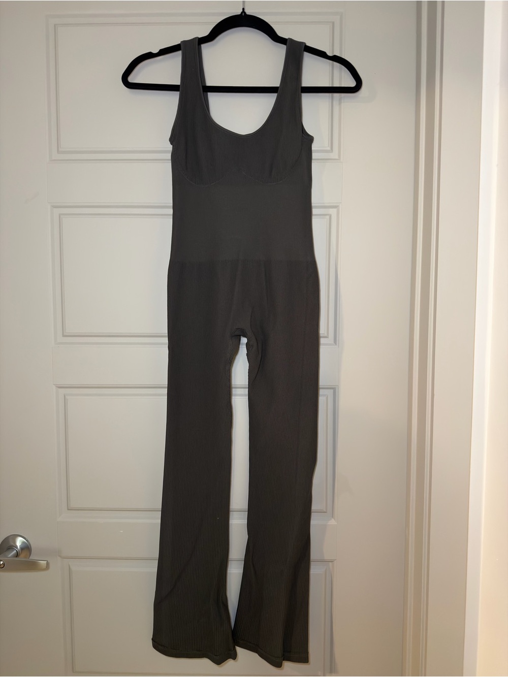 Pcheebum Charcoal Ribbed Flare Jumpsuit – Fitted One Piece